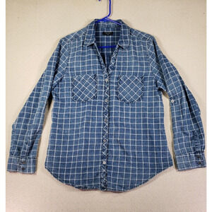 Tinsel Shirt Mens Large Plaid Blue Button Up Collared Long Sleeve Pockets